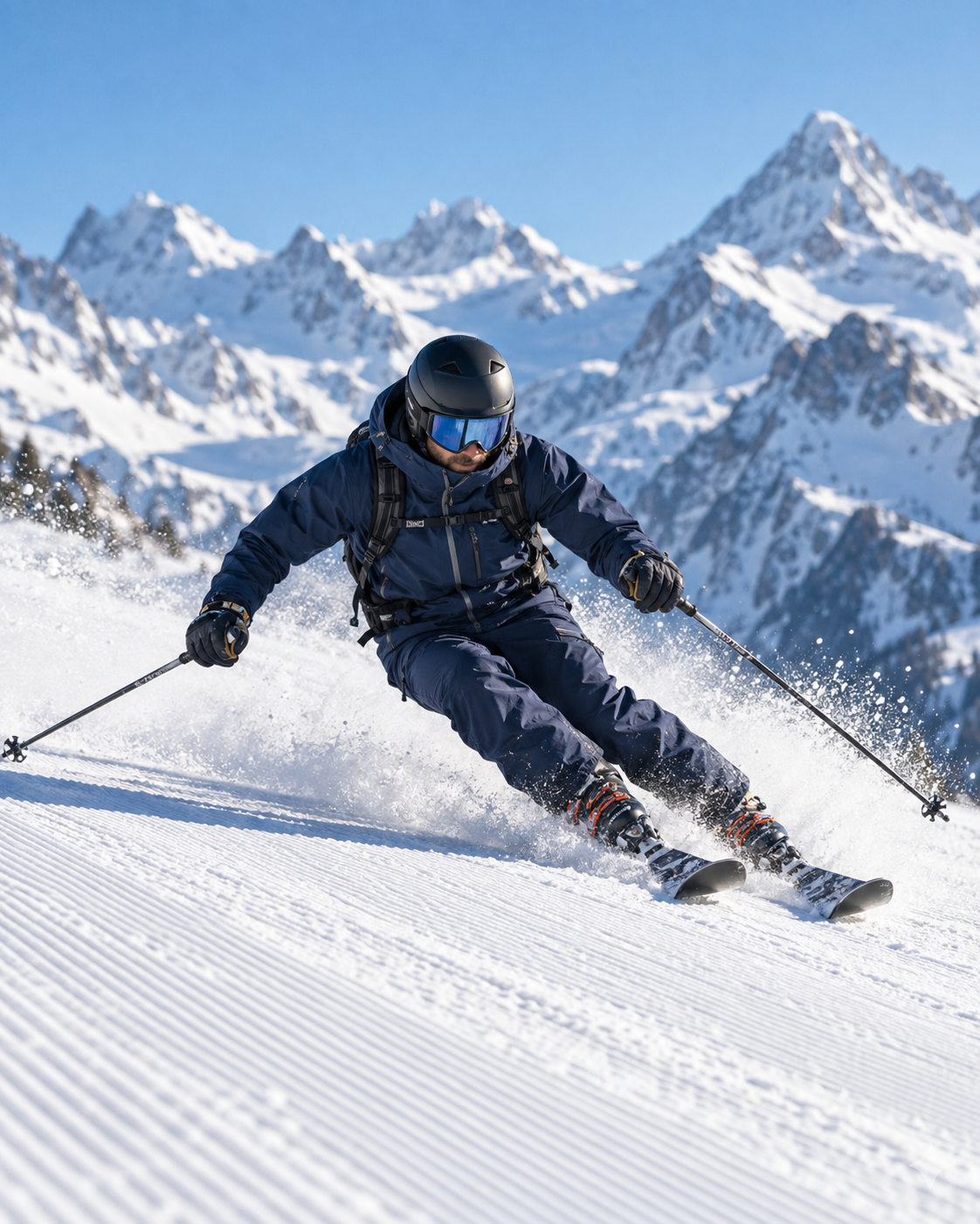 Alberto beim sportlichen Schwung auf der Piste